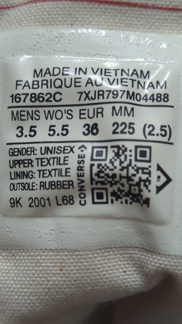 Converse Chuck Taylor 70 Hi Lavender - Size Tag