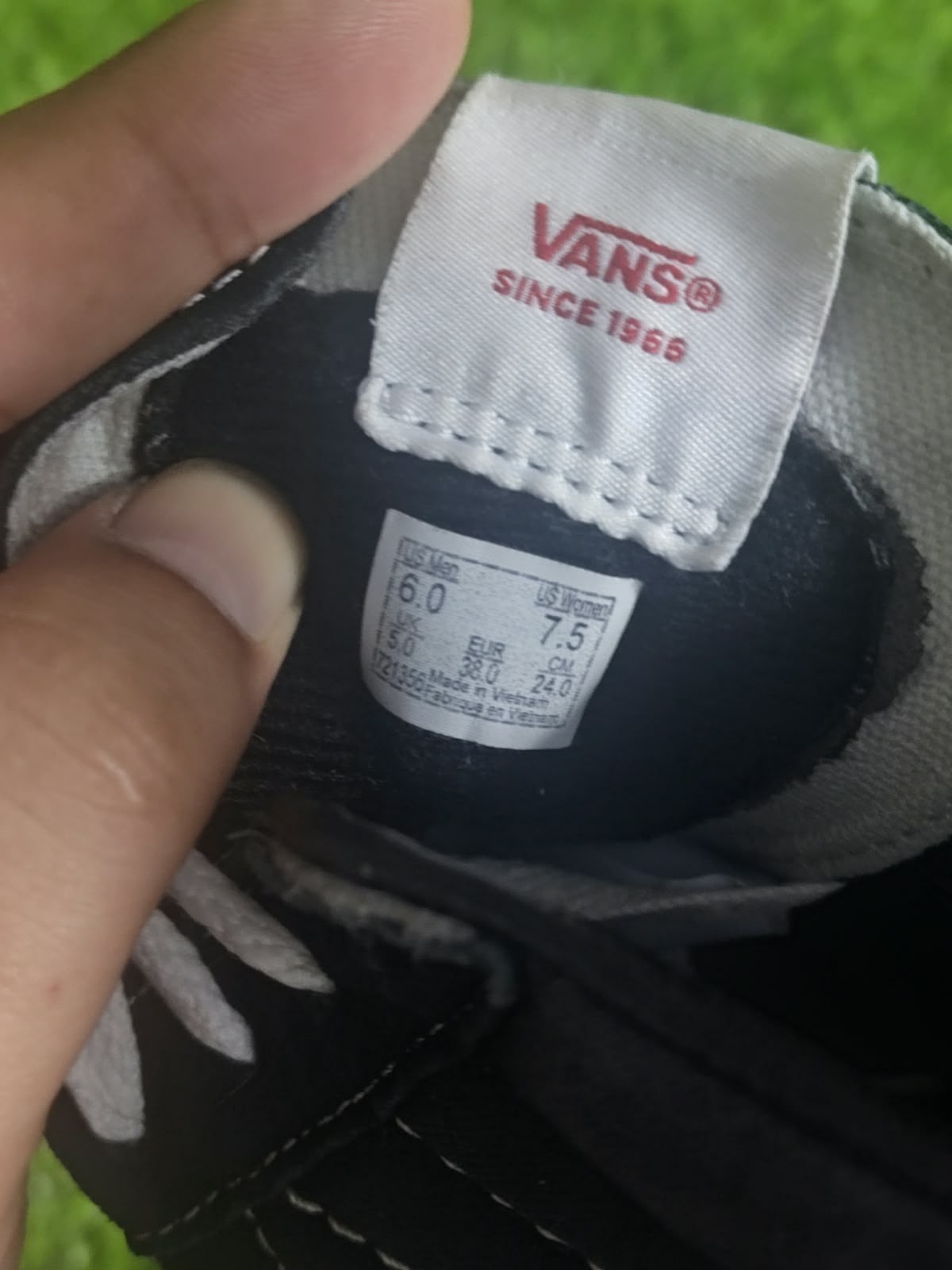 Vans Sk8-Hi Black White - Size Tag